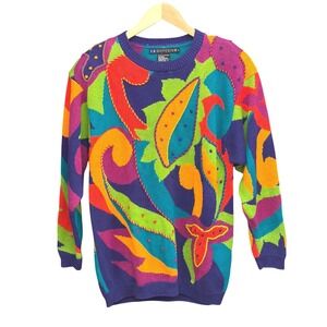 1991 I.B. Diffusion Sweater Abstract Maximalist Colorblock Dopamine Dressing